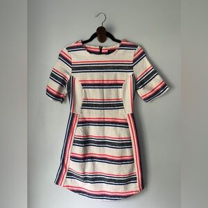 Topshop Aria Striped Dress in White/Blue/Pink, Size 4